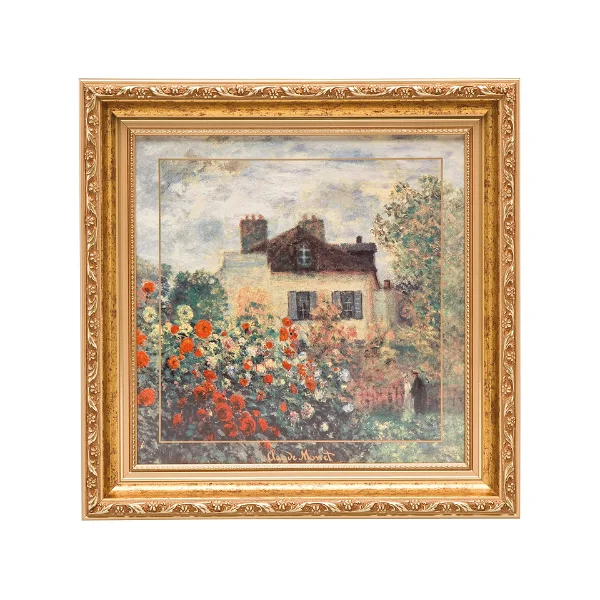 a photo frame of a picture of a garden with dahlias flowers