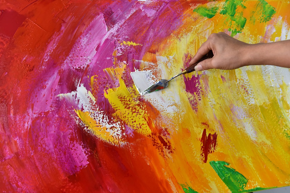 Canvas with colourful acrylic paints