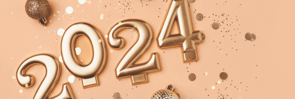 A gold 2024 text with peach colour background