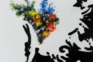 Hand-painted painting Banksy's Flower Attack with details