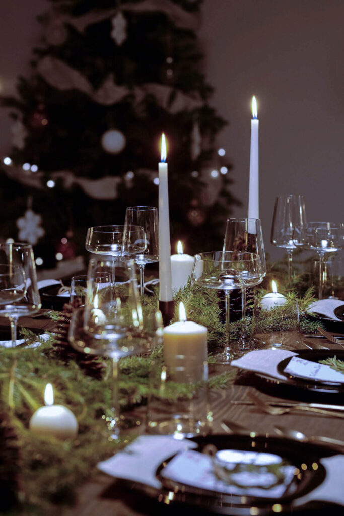diy winter solstice table decoration with long candles