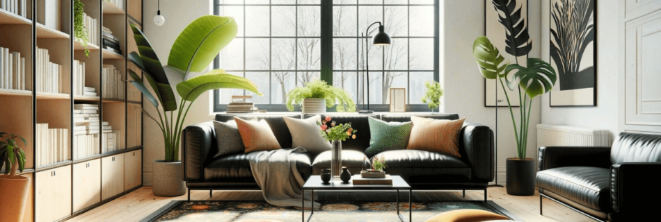 A living rom showcasing Spring decoration 2024 with a colorful pillows and carpets