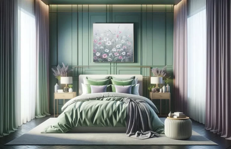 green and lavender pastel colour palette for the bedroom