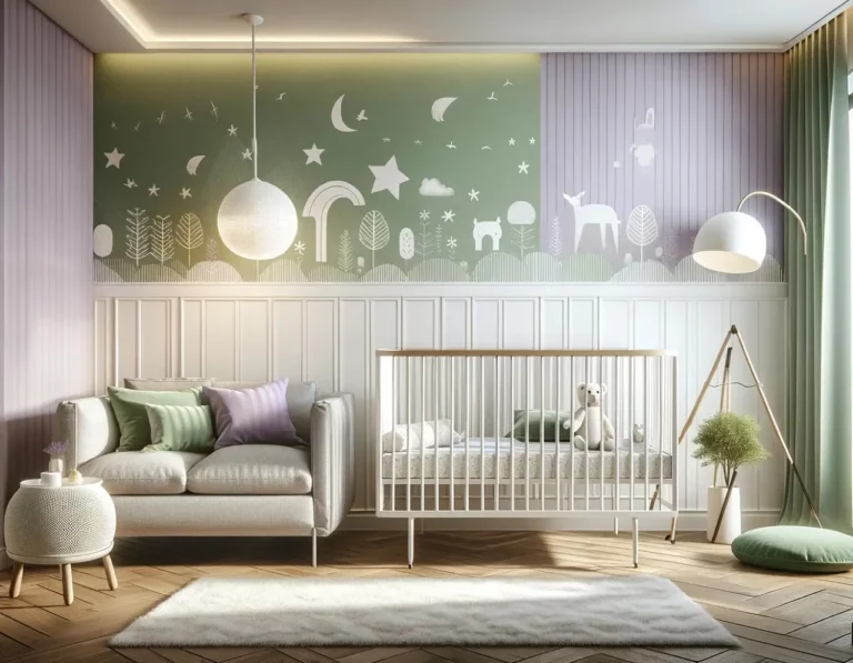 green and lavender pastel colour palette perfect for the nursery
