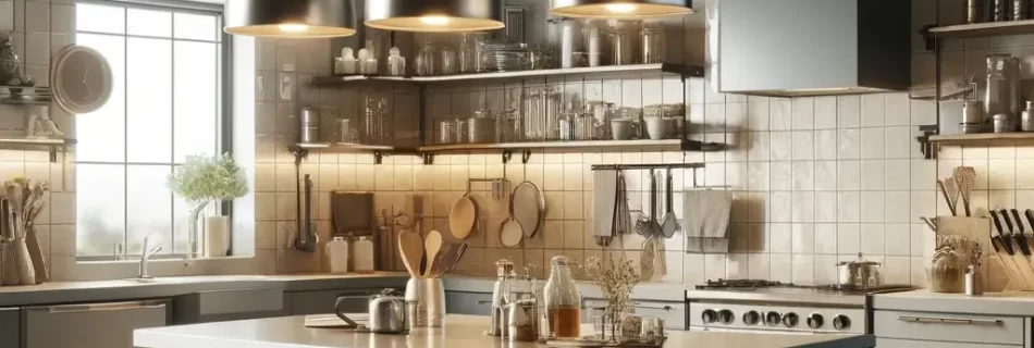 Industrial style kitchen with metal and modern accessories feat image
