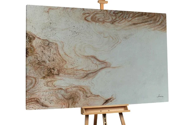 An abstract painting with a colour combination of brown and dirty white