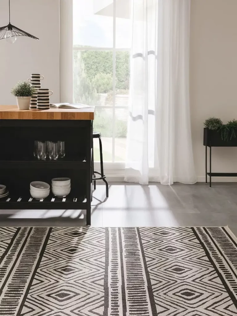 Polypropylene indoor/outdoor carpet diego black white | Modern & Contemporary style | 60x110cm