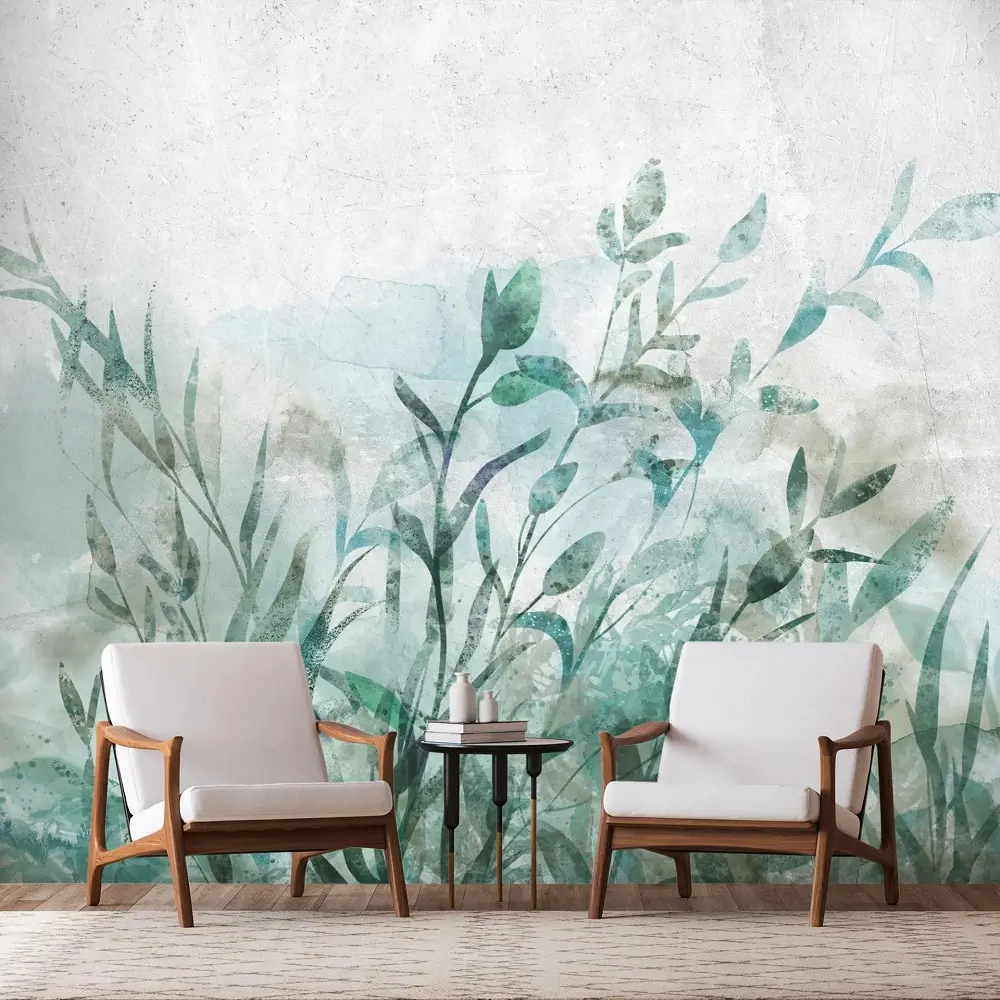 Living area with self-adhesive wallpaper 'Watercolour Nature' | Modern & contemporary styles | 98x70 cm