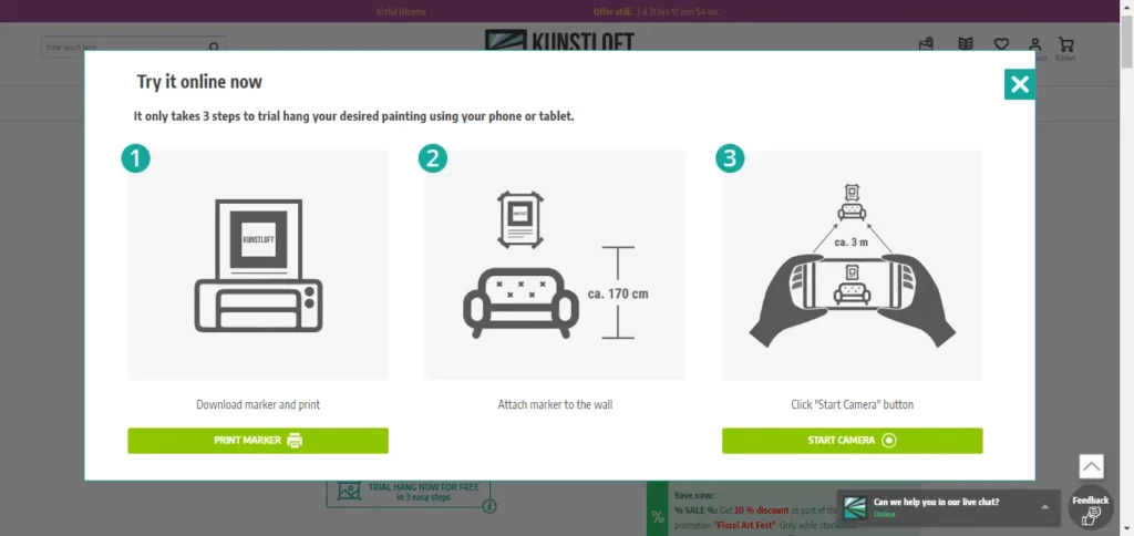 KunstLoft online template for hanging pictures