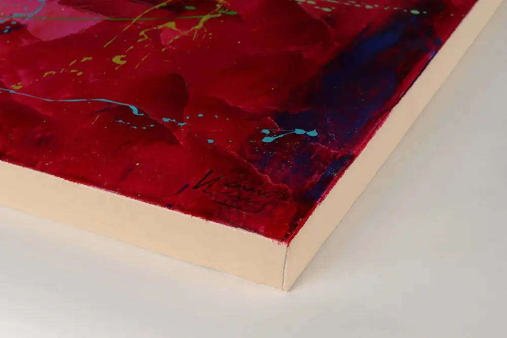 abstract art in pink yellow blue rainbow modern acrylic paintings by Kenneth Zeng