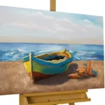 Boat-beach-beige-blue-metal-painting-metal-wall-painting-wall-decoration-wall-sculpture