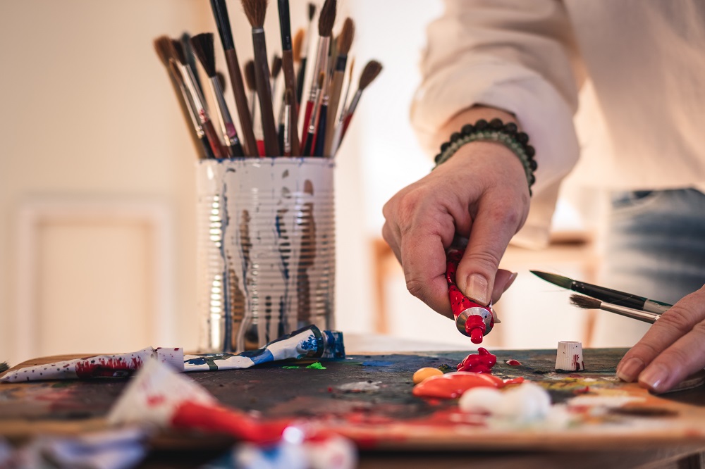 Brushes and paint tubes