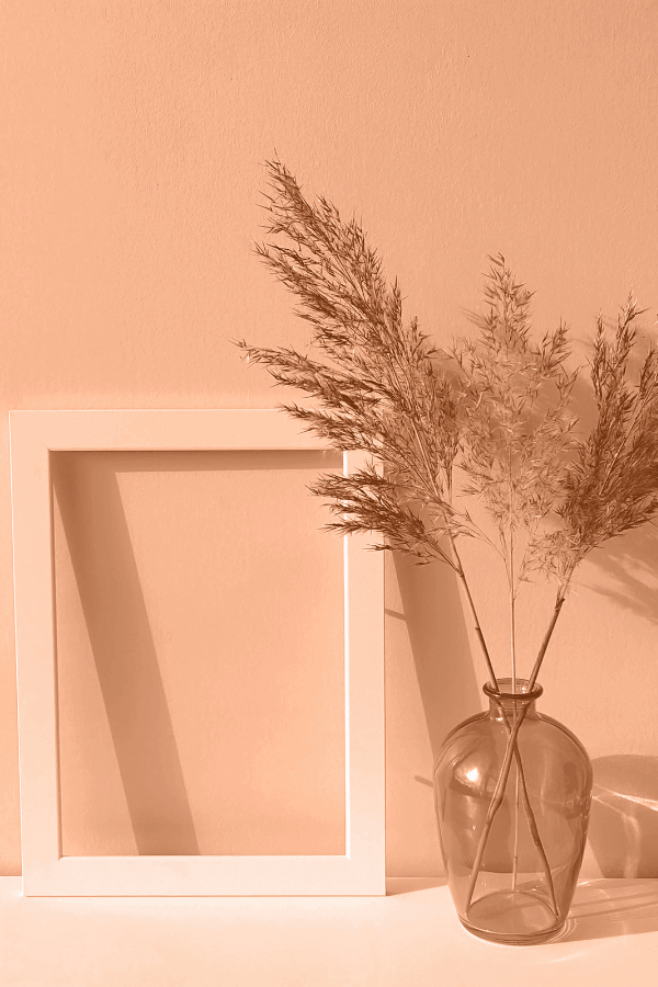 Peach fuzz colour wall background and picture frame