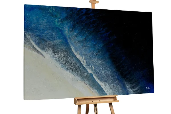 A painting with a colour blue, dark blue and white